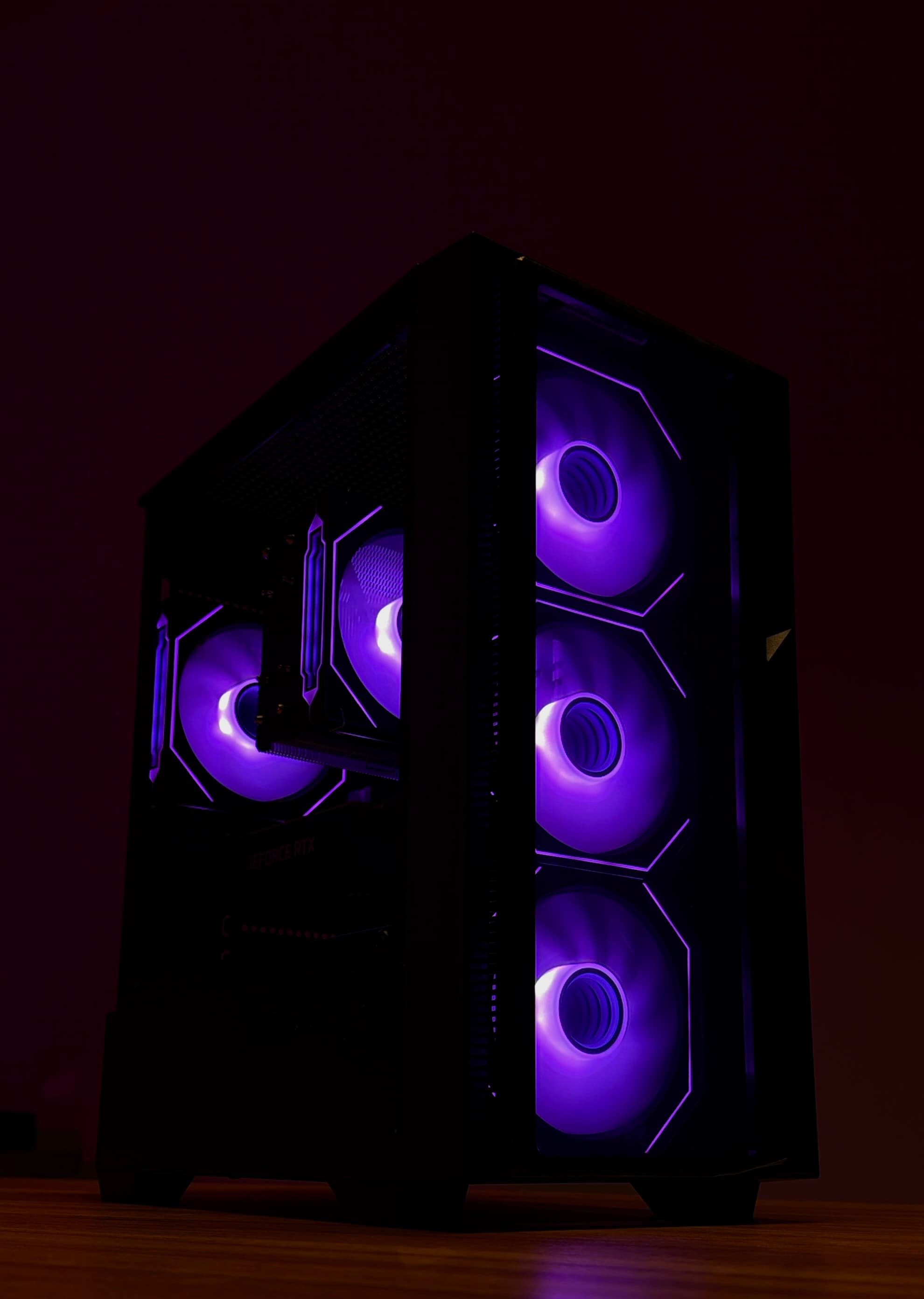 Sephora Systems Gaming Series PC — tower with purple RGB fan lighting