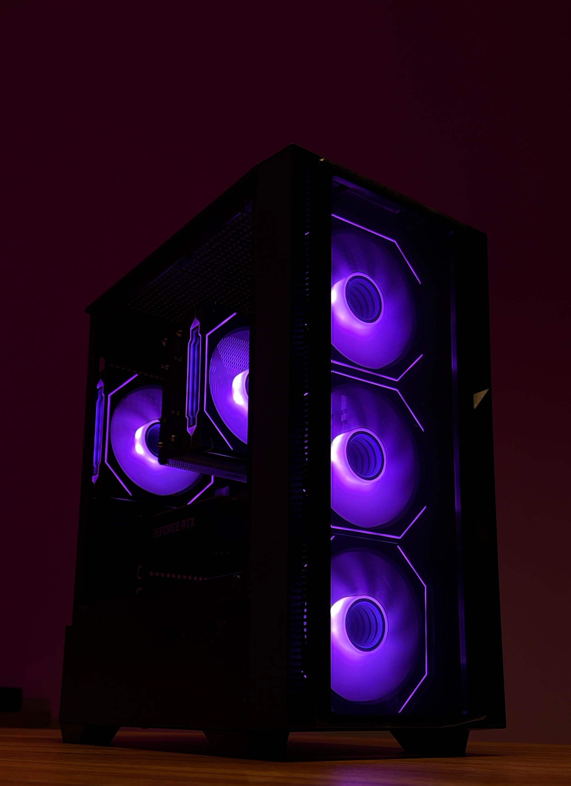 Purple gaming tower — side panel